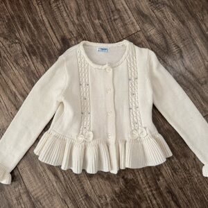 Mayoral Cream Knit Cardigan with Floral Details NWT Size 3T